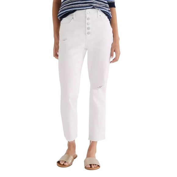 Time and Tru Denim - Time and Tru Women's White High Rise 5 button Stright Crop Jeans Sz 18